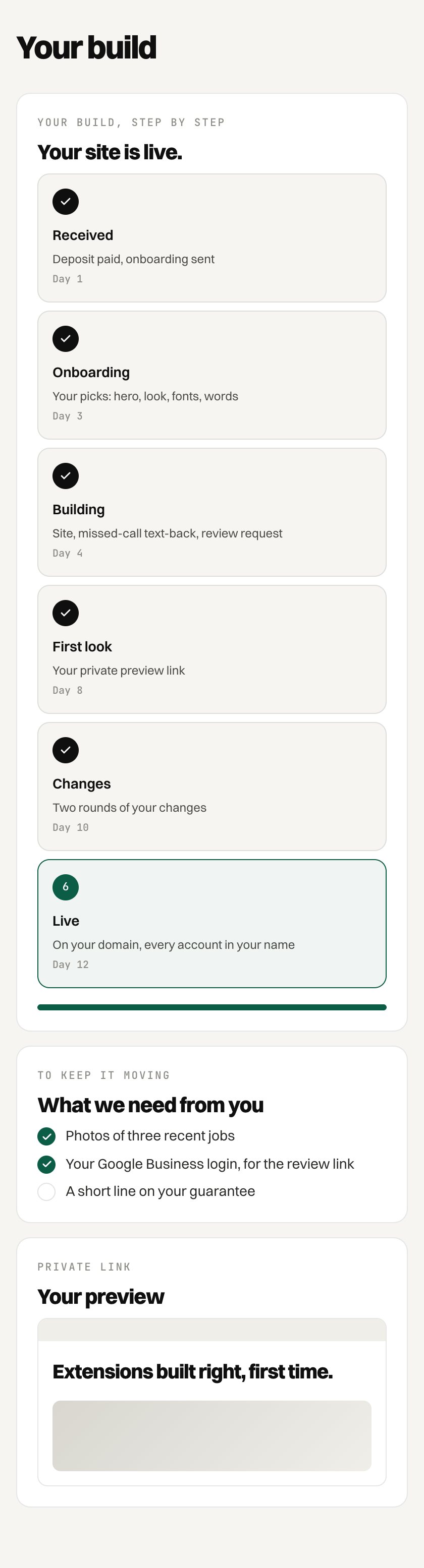 The real client dashboard: Build