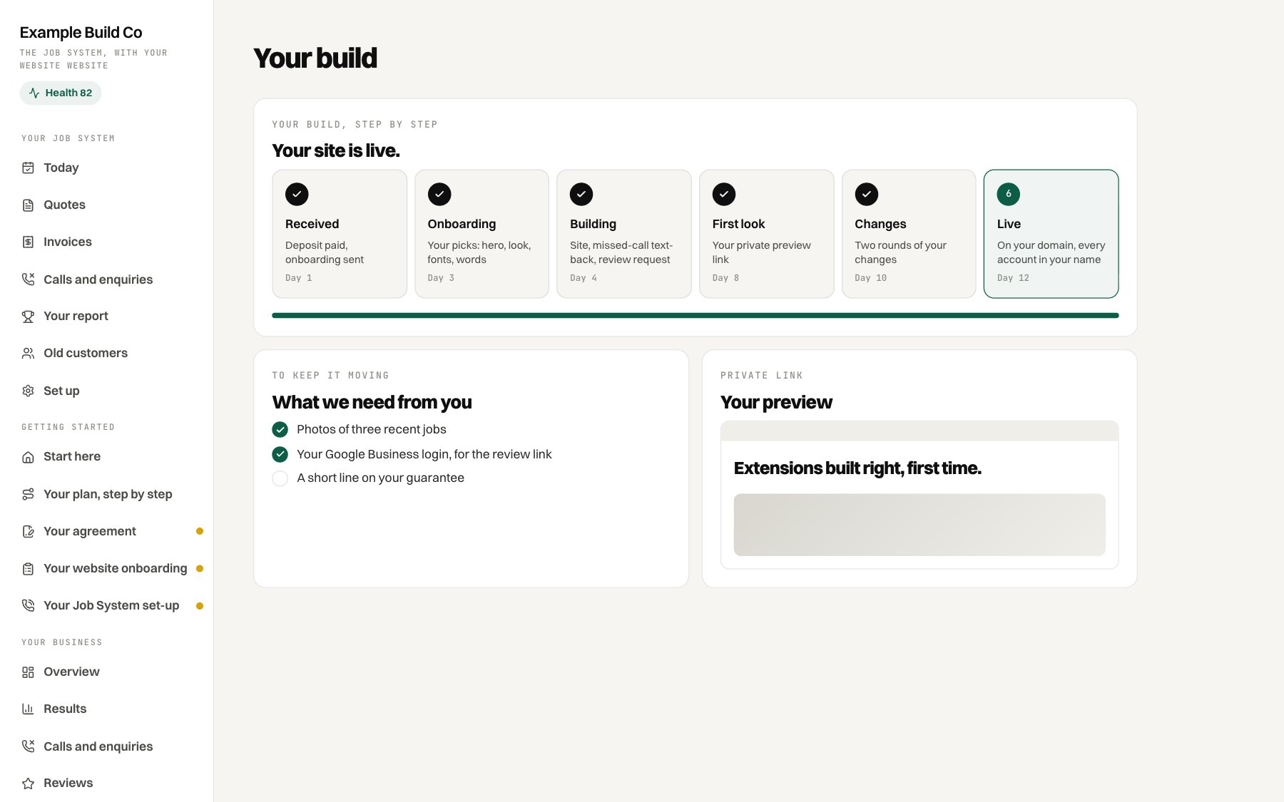 The client dashboard: Your build