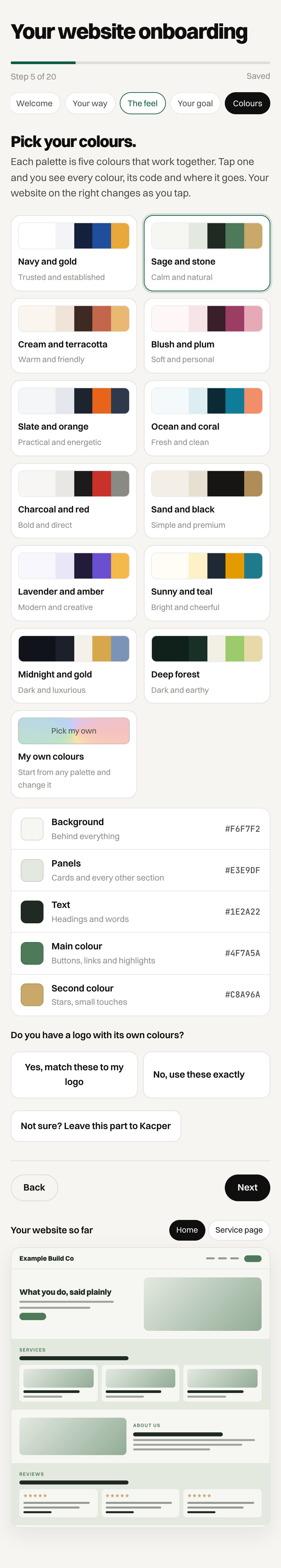 The client dashboard on a phone: Design your site