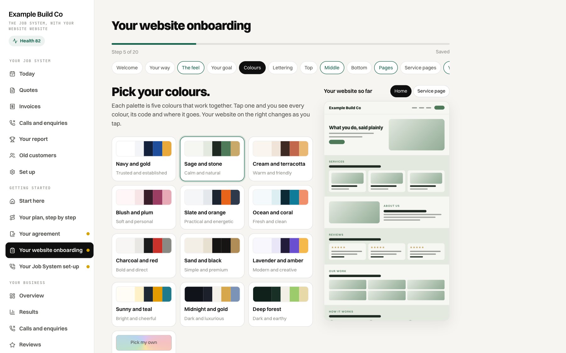 The client dashboard: Design your site