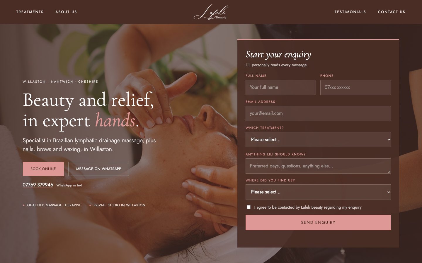 The Lafeli Beauty home page